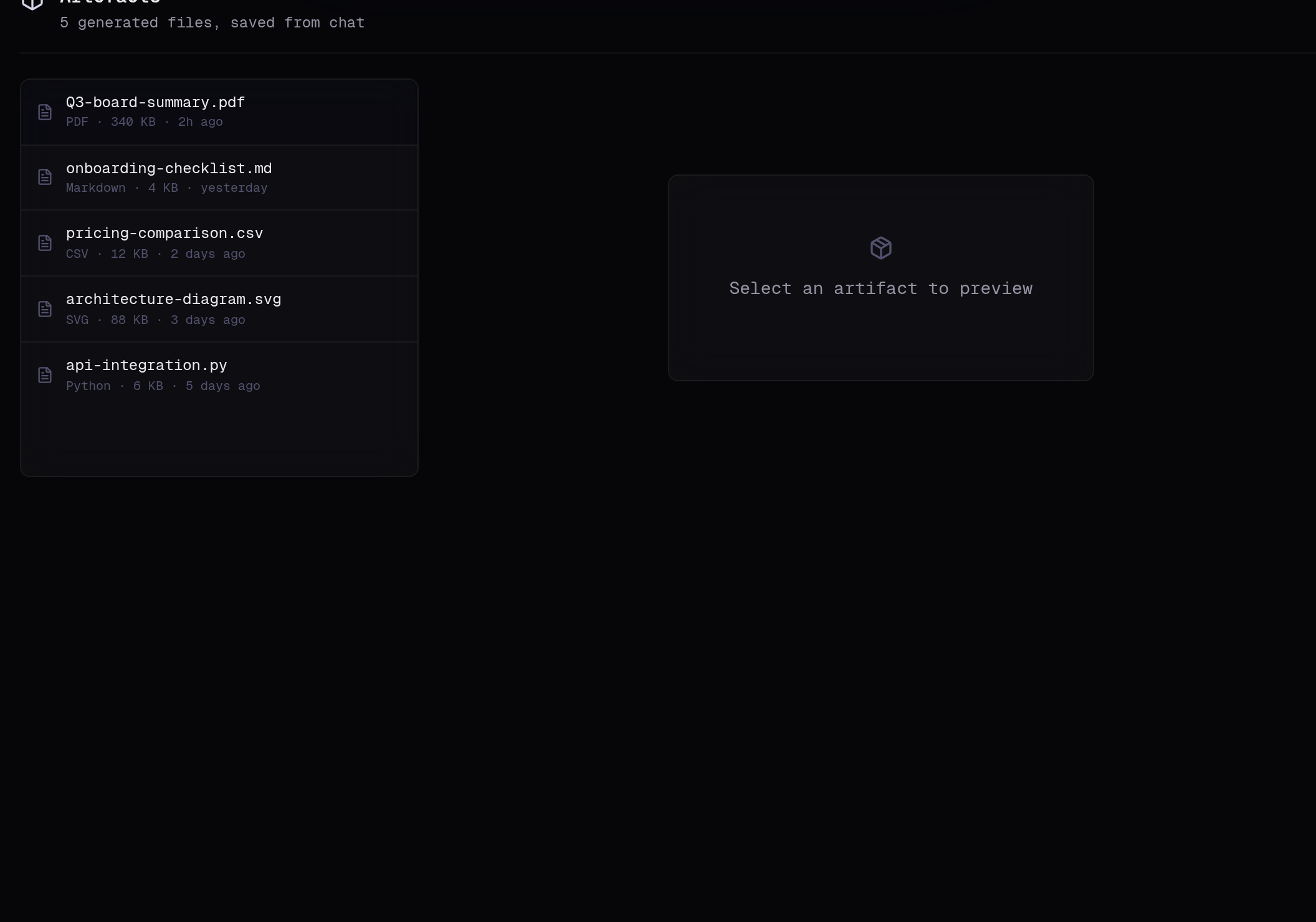 Artefacts library with generated files